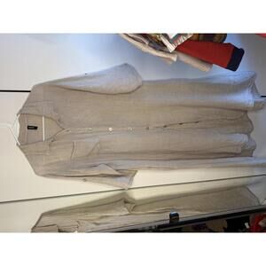 Venti6 Beige 100% Linen Button-Down Shirt Dress